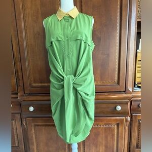 Carven Green Sleeveless Dress with Yellow Collar